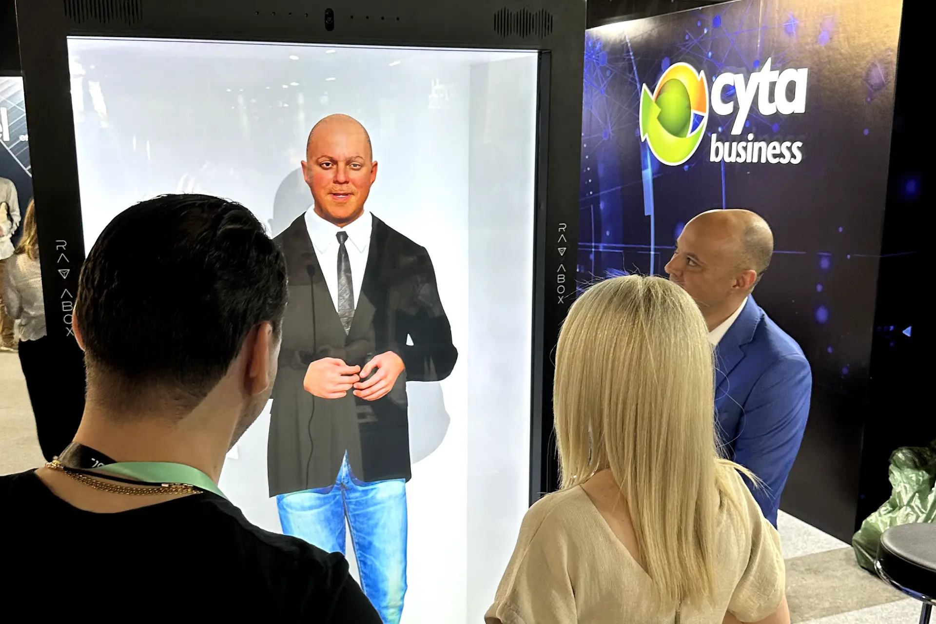 ravatar presenting theodoros loukaidis interactive ai avatar at rif booth reflect